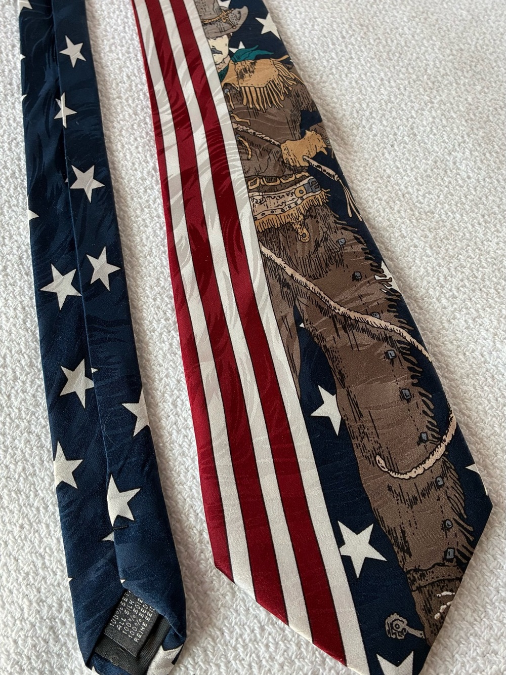 American Flag & Cowboy Print Men's Tie - Navy, Red, White